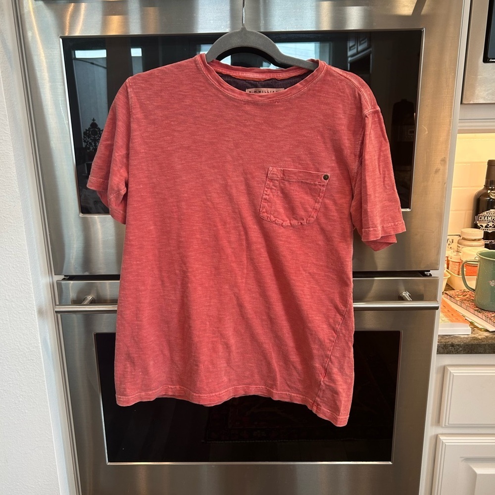 R.M. Williams Rust Red Short Sleeve Tee, size S, has general wear